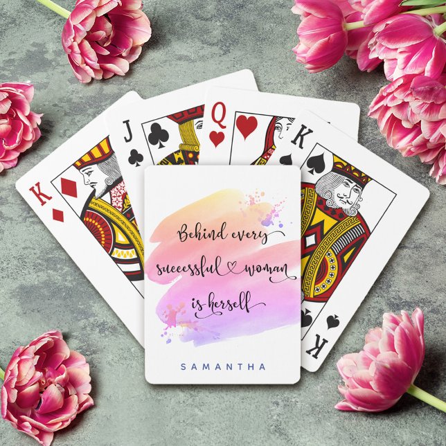 Successful Woman Quote Script Pink Watercolor Chic Playing Cards (Creator Uploaded)
