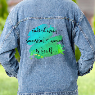 Successful Woman Quote Script Turquoise Watercolor Denim Jacket