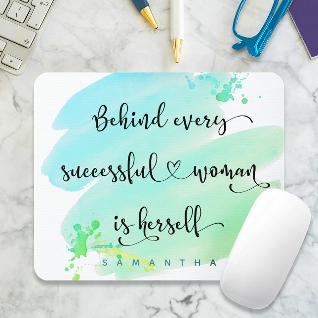 Successful Woman Script Monogram Blue Watercolor  Mouse Mat (Creator Uploaded)