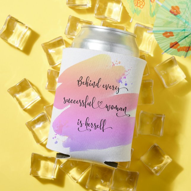 Successful Woman Script Pink Purple Watercolor Can Cooler (In Situ Summer)