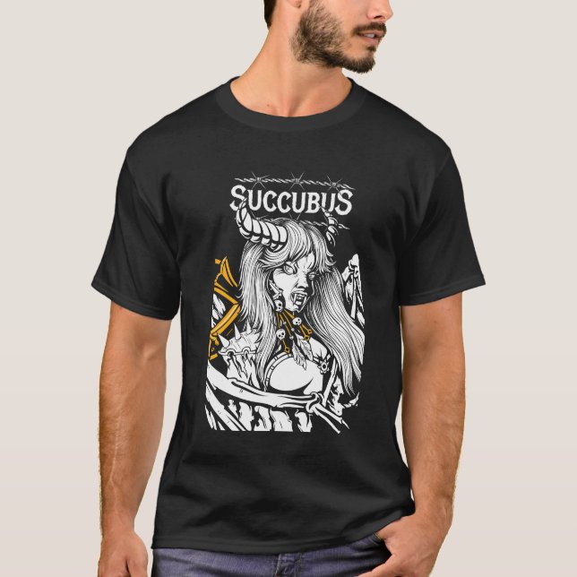 Succubus Modern Colourful Black Art  T-Shirt (Front)