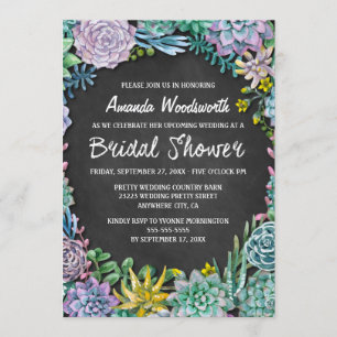 Succulent and Chalkboard Bridal Shower Invitations