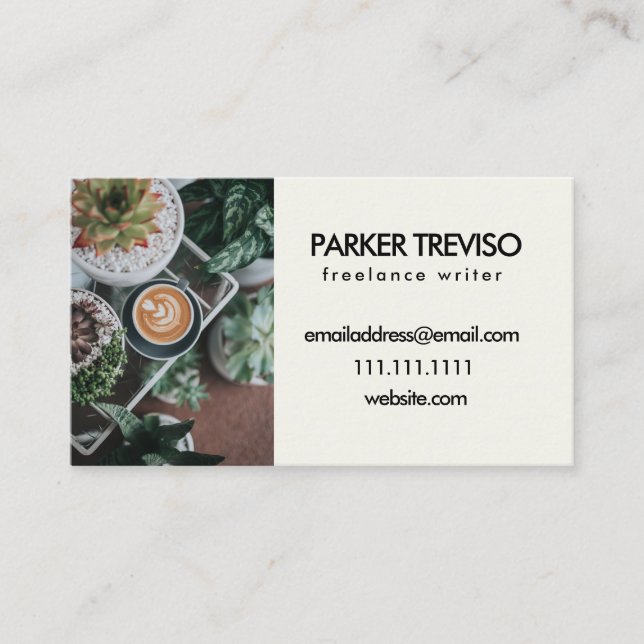Succulent and Coffee Rustic Artistic Business Card (Front)