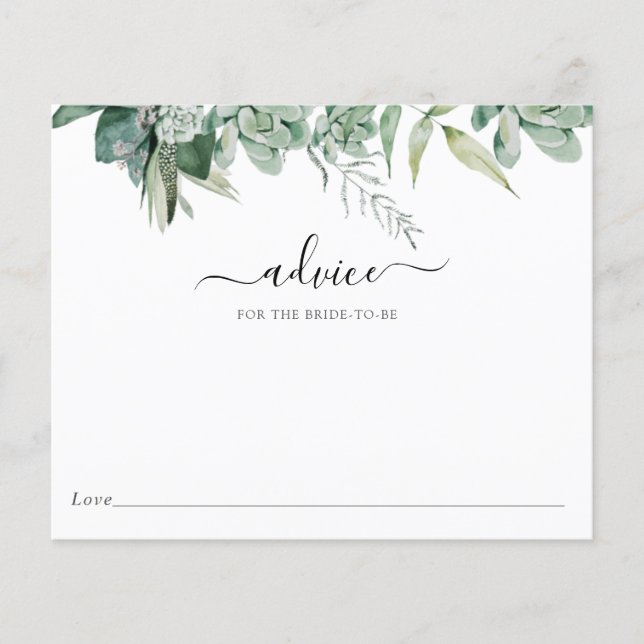 Succulent and Eucalyptus Bridal Advice Card (Front)