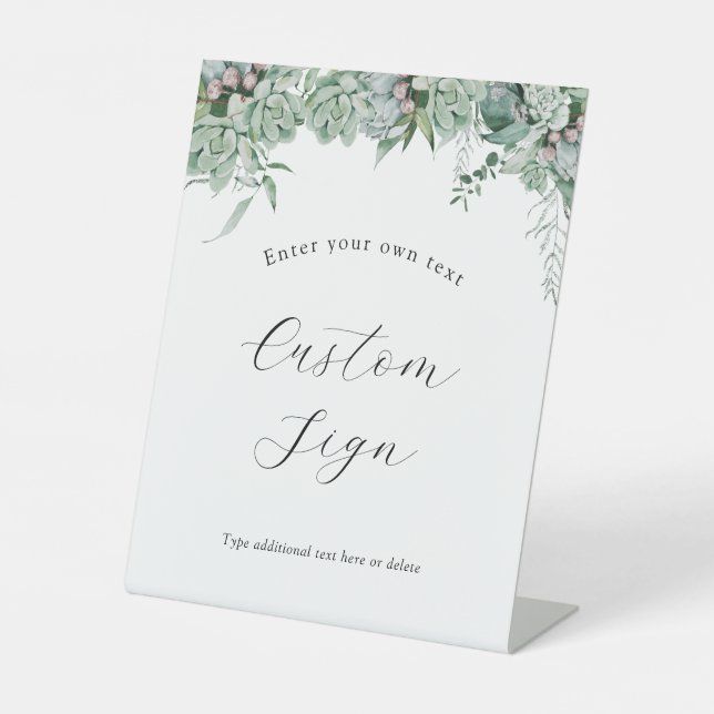 Succulent and Eucalyptus Greenery Custom Text Sign (Front)