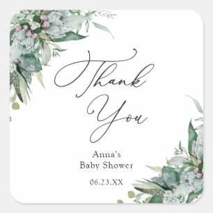 Succulent and Eucalyptus Greenery Thank You  Square Sticker