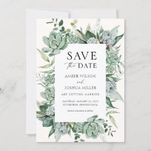 Succulent and Eucalyptus Wedding Save the Date Invitation