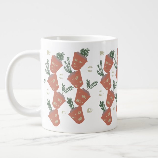 Succulent and Fern Terracotta Pots Greenery Large Coffee Mug (Left)