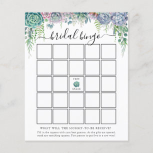 Succulent and Greenery Bridal Bingo Game Card