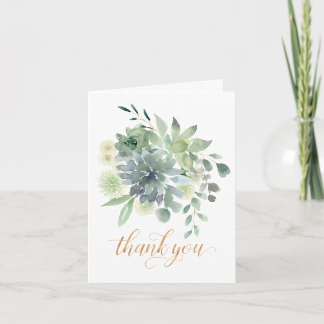 Succulent and Greenery Thank You Card (Front)