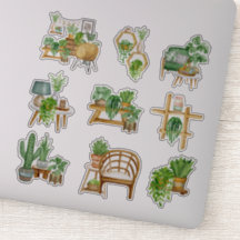 Succulent and Wicker Custom-Cut Vinyl Sticker