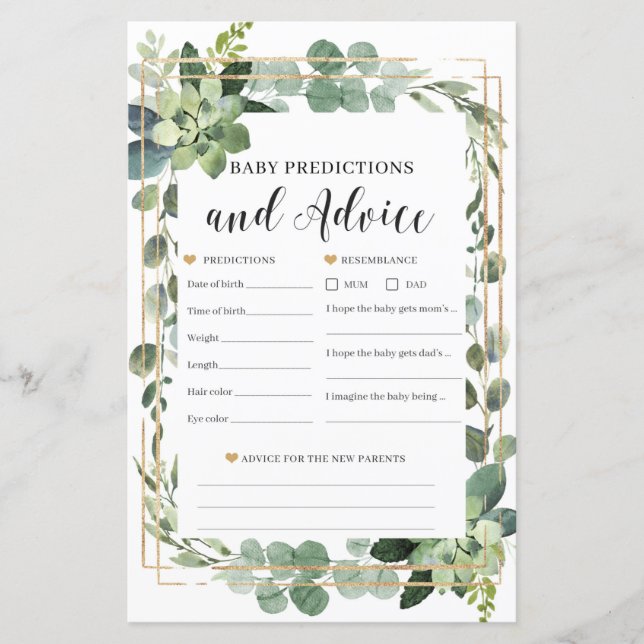 Succulent Baby predictions and advice baby game (Front)