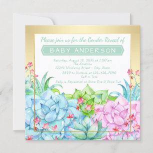 Succulent Baby Shower Gender Reveal Invitations