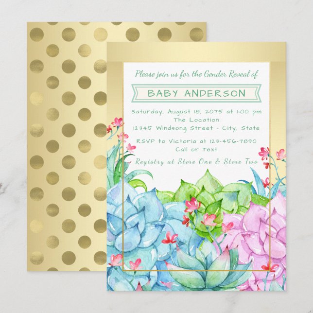 Succulent Baby Shower Gender Reveal Invitations (Front/Back)