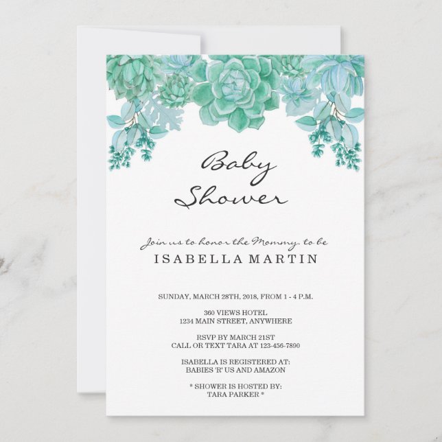 Succulent Baby Shower Invitation - Gender Neutral (Front)