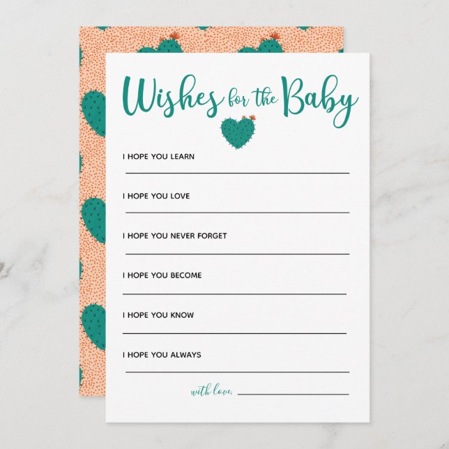 Succulent Baby Shower Wishes For Baby Invitation (Front/Back)