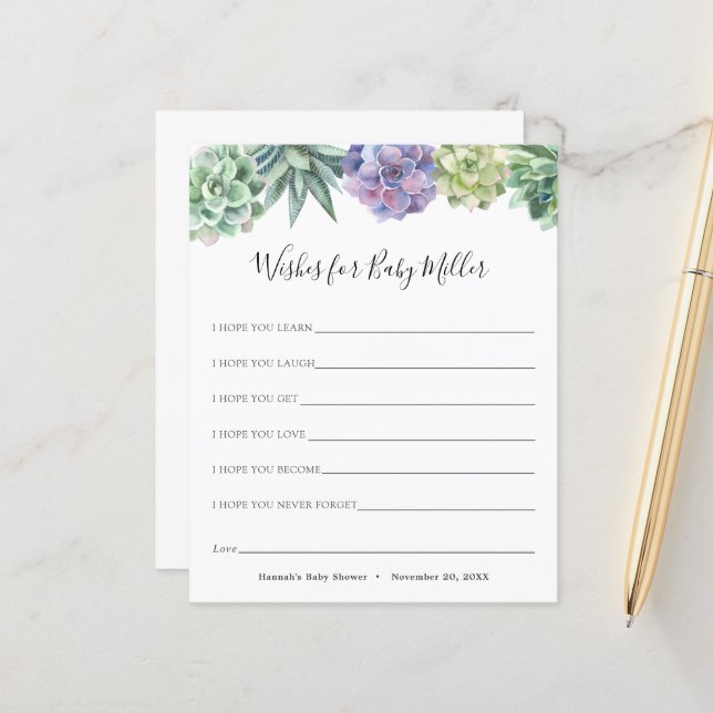 Succulent Baby Shower Wishes for the Baby (Front/Back In Situ)