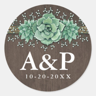 Succulent Baby's Breath Rustic Wedding Favours Classic Round Sticker