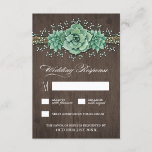 Succulent Baby's Breath Rustic Wedding RSVP Cards