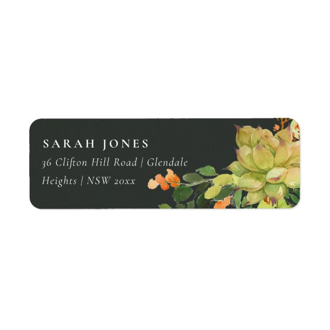 SUCCULENT BLACK ORANGE FLORAL WATERCOLOR  ADDRESS (Front)