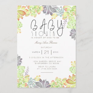 Succulent Bliss Watercolor   Baby Shower Invite