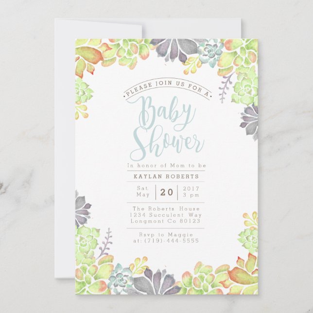 Succulent Bliss Watercolor | Baby Shower Invite (Front)