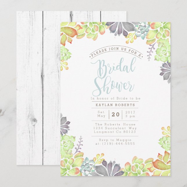 Succulent Bliss Watercolor | Bridal Shower Invite (Front/Back)