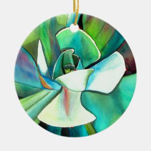Succulent blue and green desert watercolour art ceramic tree decoration
