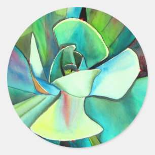 Succulent blue and green desert watercolour art classic round sticker