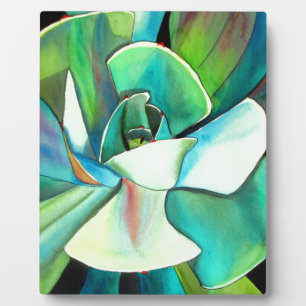 Succulent blue and green desert watercolour art plaque