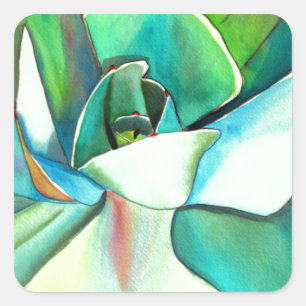 Succulent blue and green desert watercolour art square sticker