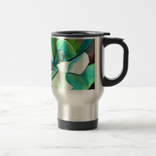 Succulent blue and green desert watercolour art travel mug