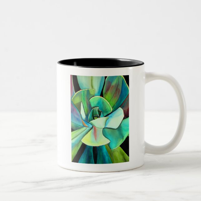 Succulent blue and green desert watercolour art Two-Tone coffee mug (Right)