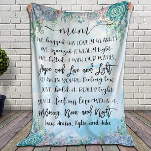 Succulent Blue Watercolor Splash Gift for Mum Fleece Blanket