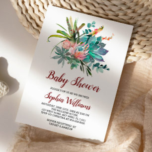 Succulent Boho Cactus Baby Shower Invitation