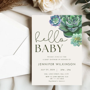 Succulent Botanical Desert Hello Baby Shower  Invitation