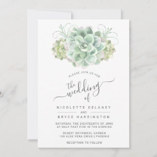 Succulent Botanical Green Bouquet Wedding Invitation