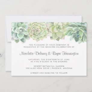 Succulent Botanical Green Watercolor Wedding Invitation