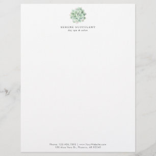 Succulent Botanical Sage Green Watercolor Elegant Custom Letterhead