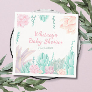 Succulent Botanical Watercolor Girl Baby Shower Napkin