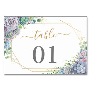 Succulent botanical Wedding Table Number