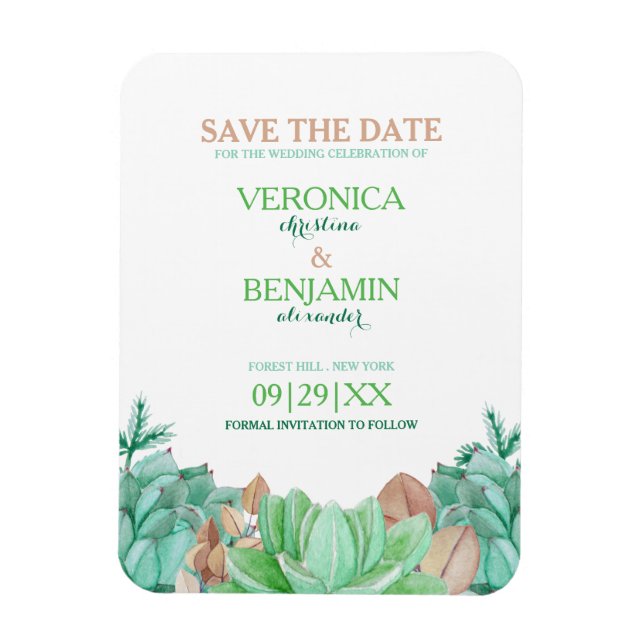 Succulent Bouquet Botanical Floral Save The Date Magnet (Vertical)