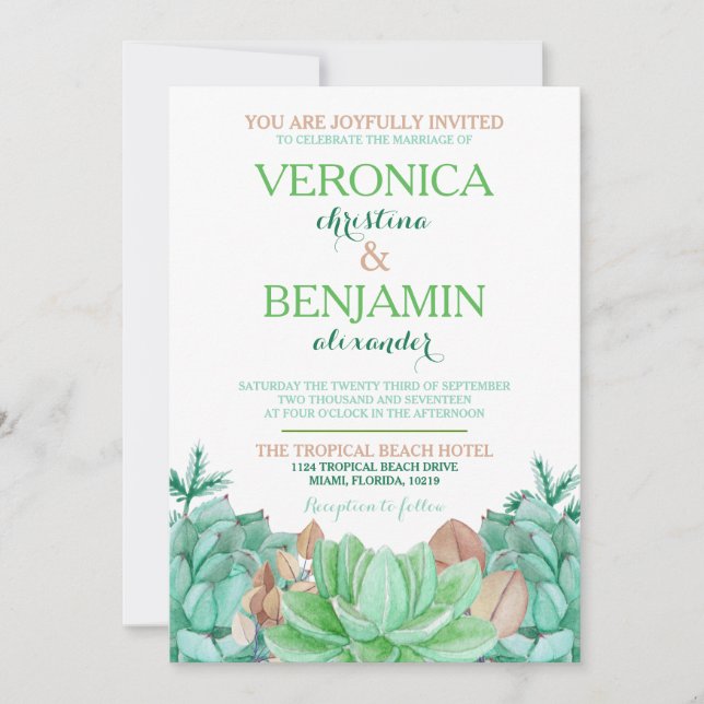 Succulent Bouquet Botanical Floral Wedding Invitation (Front)