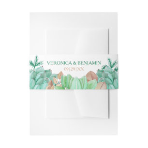Succulent Bouquet Botanical Floral Wedding Invitation Belly Band