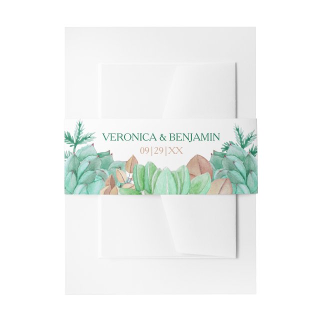 Succulent Bouquet Botanical Floral Wedding Invitation Belly Band (Front Example)