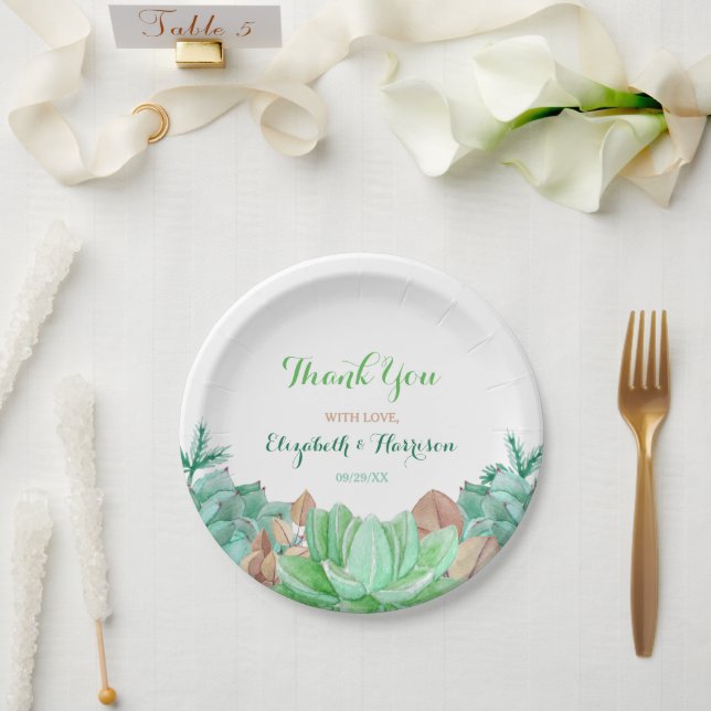 Succulent Bouquet Botanical Floral Wedding Paper Plate (Wedding)