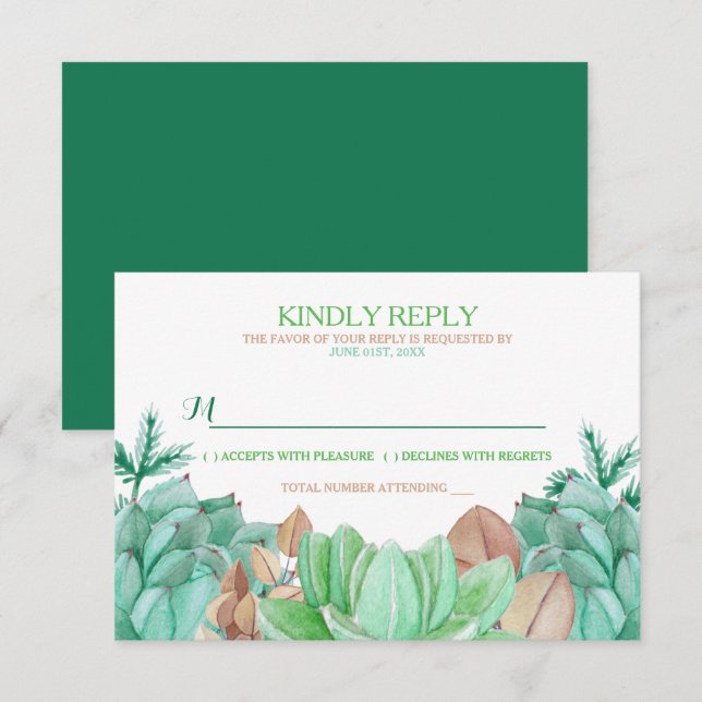 Succulent Bouquet Botanical Floral Wedding RSVP (Front/Back)