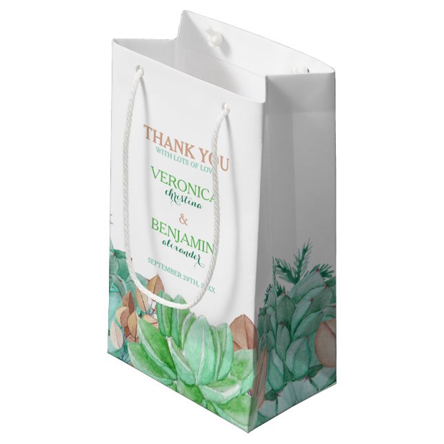 Succulent Bouquet Botanical Floral Wedding Small Gift Bag (Front Angled)