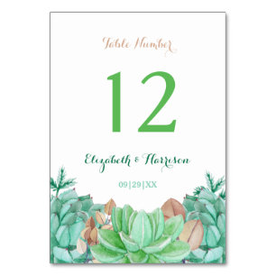Succulent Bouquet Botanical Floral Wedding Table Number