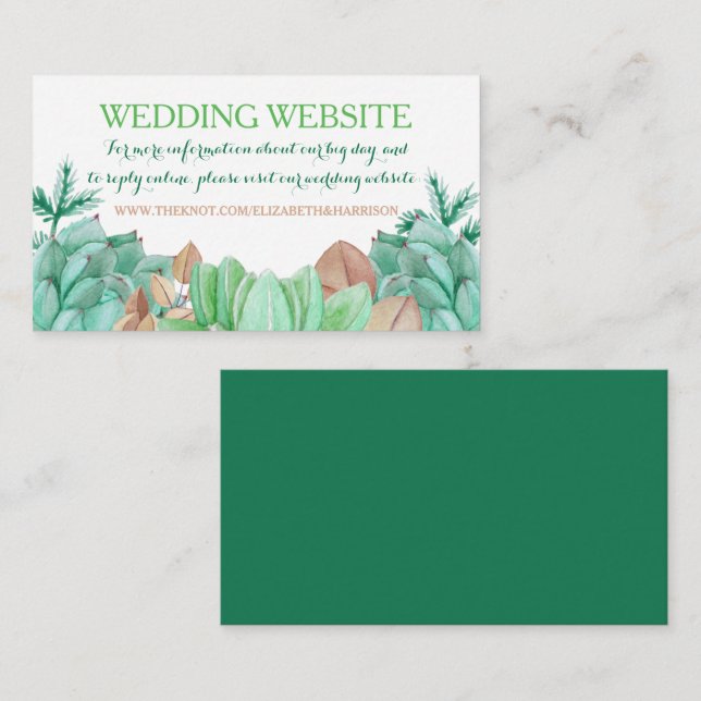 Succulent Bouquet Botanical Floral Wedding Website Enclosure Card (Front/Back)